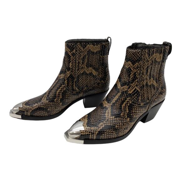 ASH  Python Leather Floyd Metal Cap Toe Chelsea Ankle Boots Black Brown  36 US 5 - Picture 4 of 13